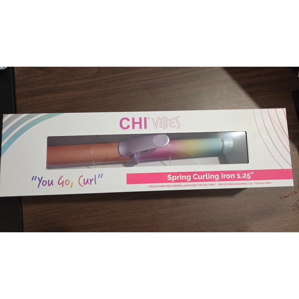 CHI Vibes "You Go, Curl" 1.25" Spring Curling Iron Ceramic Rainbow MSRP $120